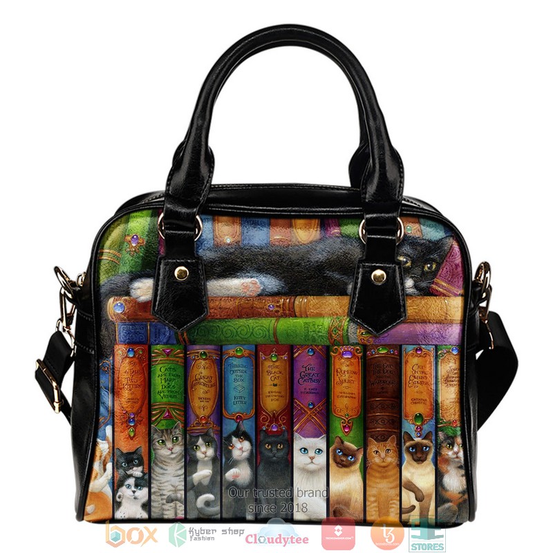 Cat'S Bookshelf Leather Handbag word2