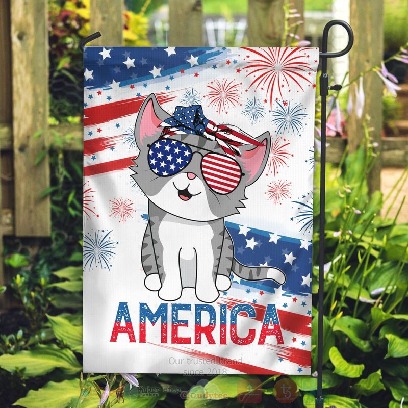 BEST Cat Cute America Independence Day All Over Print Flag