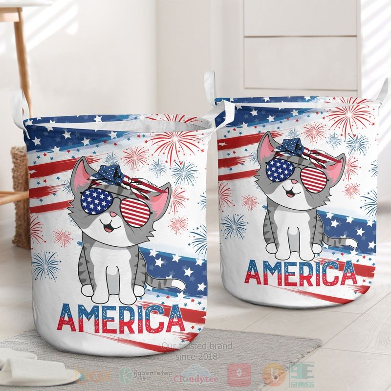 BEST Cat Cute America Independence Day Clothes Basket