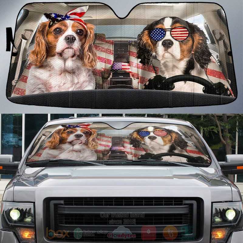 BEST Cavalier King Charles Spaniel American Flag Independence Day Car Windshield Sunshade