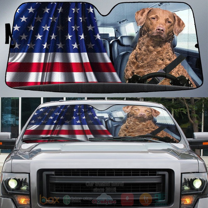 BEST Chesapeake Bay Retriever American Flag Independent Day Car Windshield Sunshade
