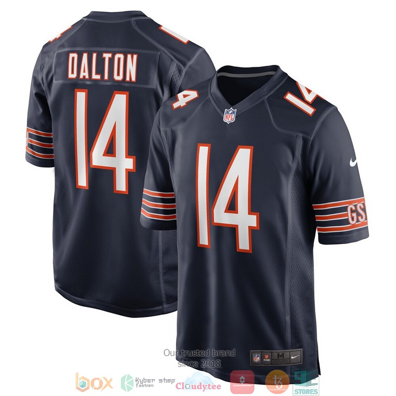 Chicago Bears Andy Dalton Navy Game Football Jersey word3
