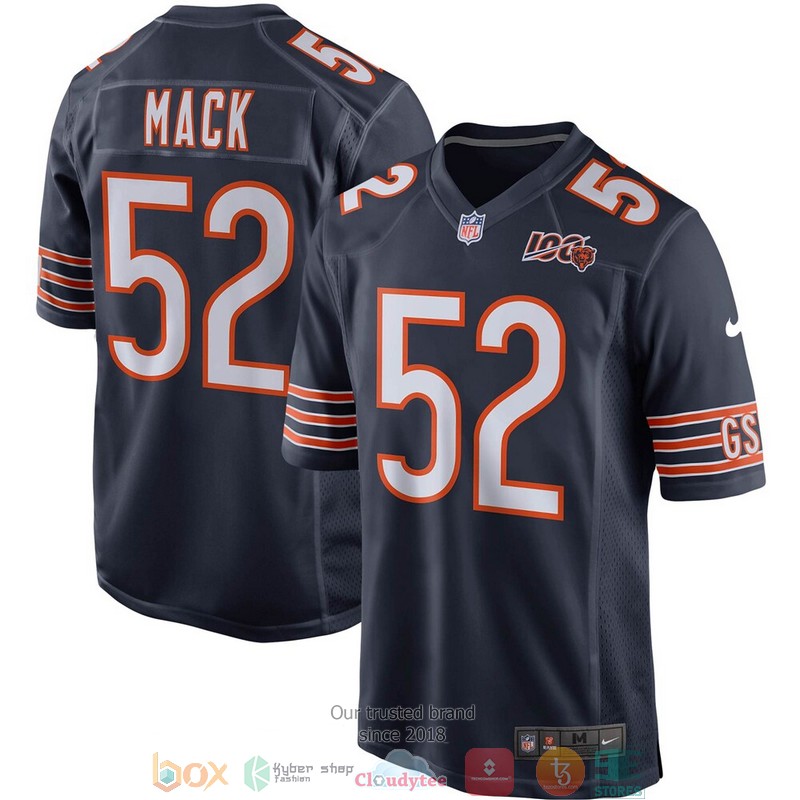 Chicago Bears Khalil Mack Navy 100th Season Football Jersey 3 Chicago Bears Khalil Mack Navy 100th Season Football Jersey word3