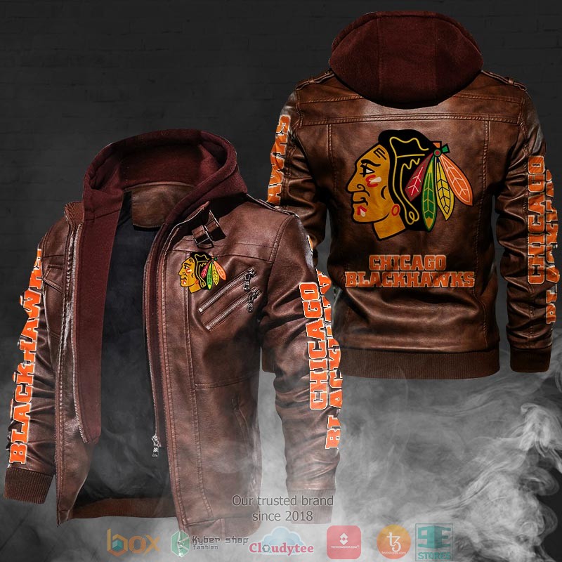 NEW Chicago Blackhawks PU Leather Jacket word1