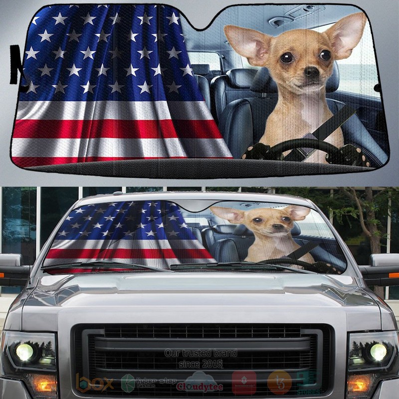 BEST Chihuahua American Flag Independent Day Car Windshield Sunshade word2
