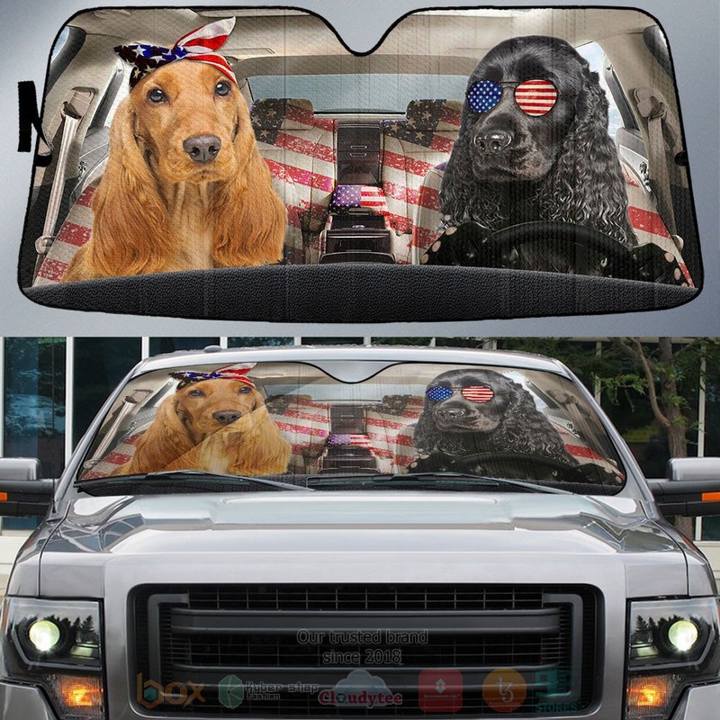 BEST Cocker Spaniel American Flag Independence Day Car Windshield Sunshade