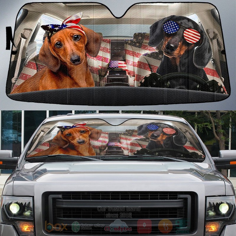 BEST Dachshund American Flag Independence Day Car Windshield Sunshade