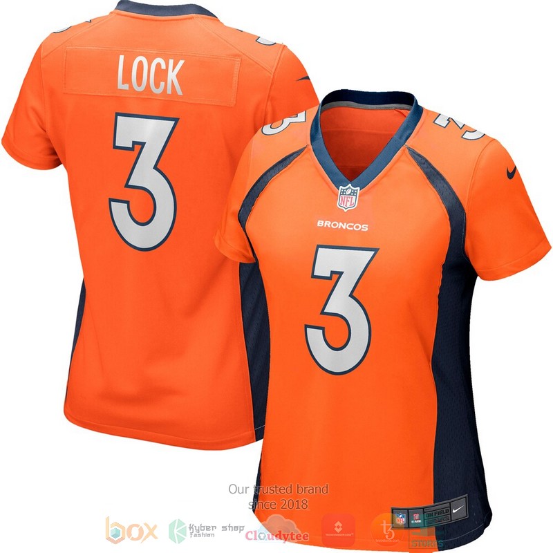 NEW Denver Broncos Drew Lock Orange Game Player Football Jersey word1