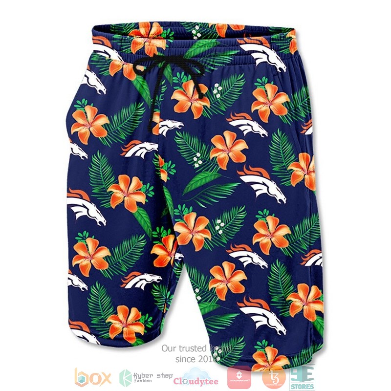Denver Broncos Hibiscus Hawaiian Shorts word2