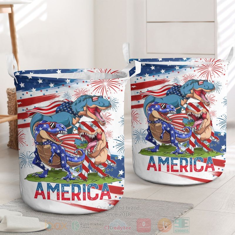 BEST Dinosaur America Independence Day Clothes Basket word2