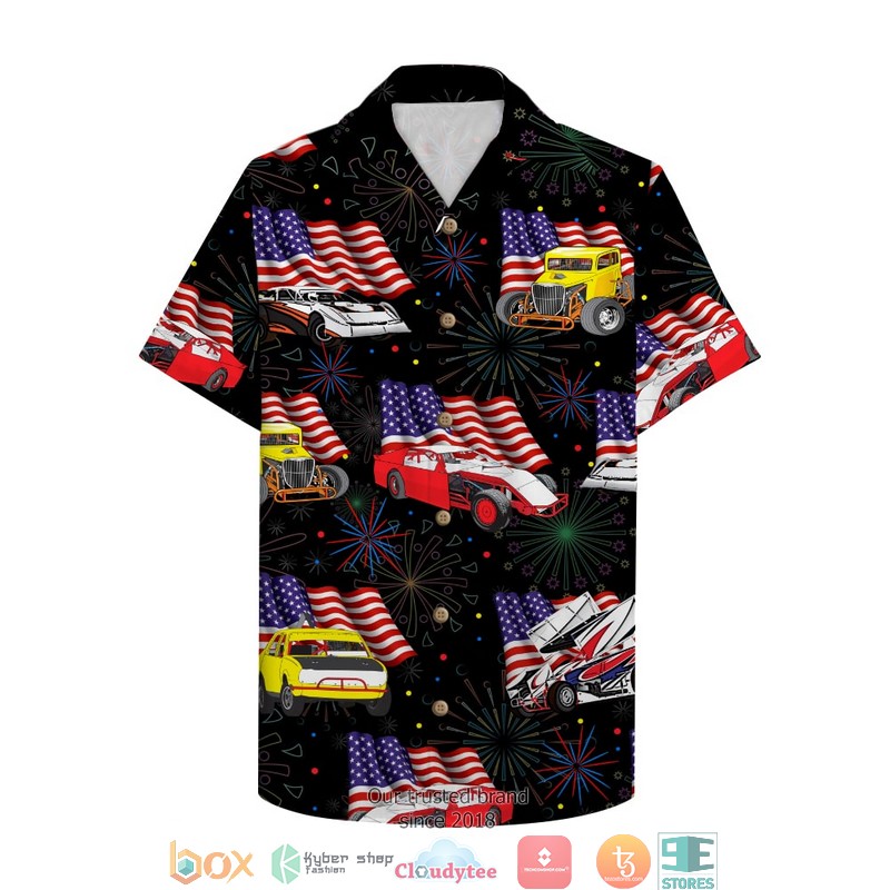 Dirt Track Racing 6 With Car And Flag Pattern Hawaiian shirt word1