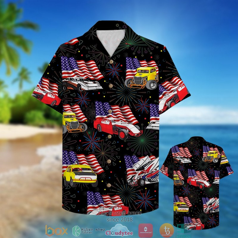 Dirt Track Racing 6 With Car And Flag Pattern Hawaiian shirt 2 Dirt Track Racing 6 With Car And Flag Pattern Hawaiian shirt word3
