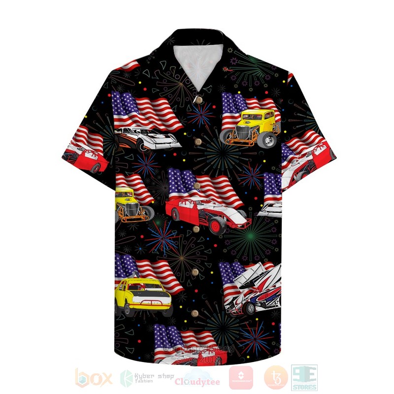 BEST Dirt Track Racing Car and Flag Aloha Hawaiian Shirt