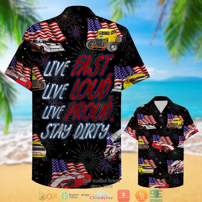 Dirt Track Racing Live Fast Live Loud Live Proud Stay Dirty 6 With Car And Flag Pattern Hawaiian shirt 2 Dirt Track Racing Live Fast Live Loud Live Proud Stay Dirty 6 With Car And Flag Pattern Hawaiian shirt word1