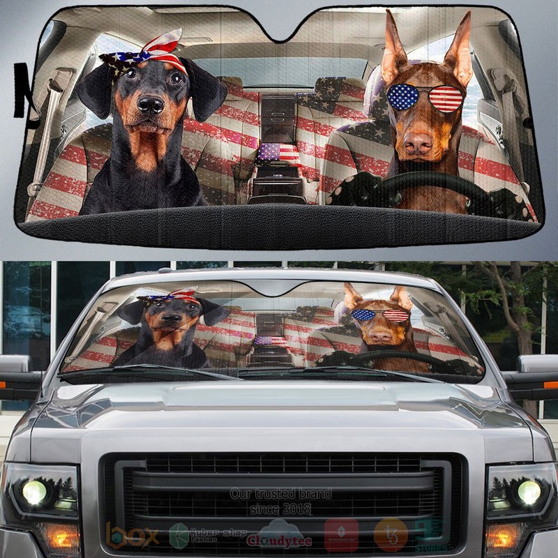 BEST Doberman Pinscher American Flag Independence Day Car Windshield Sunshade