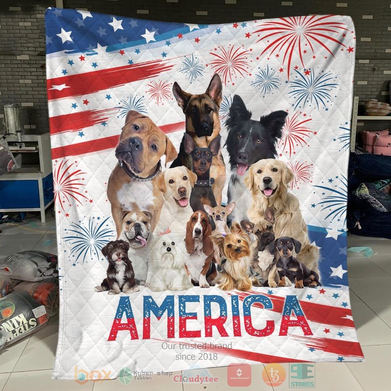 HOT Dog Breed America Independence Day Blanket Quilt