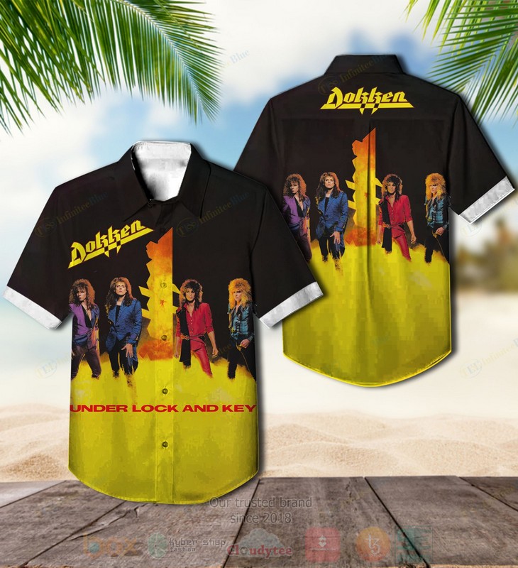 BEST Dokken Under Lock and Key Black-Yellow Album Aloha Hawaiian Shirt