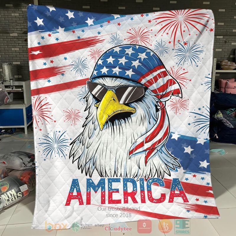HOT Eagle America Firework Independence Day Blanket Quilt
