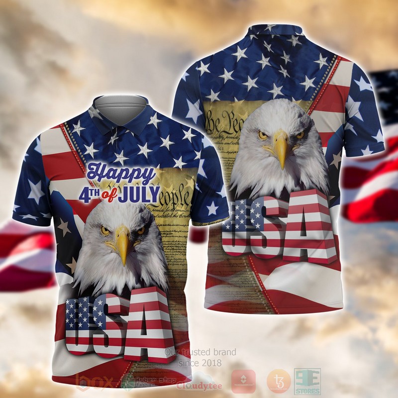 BEST Eagle American Flag Happy 4th of July Premium 3D Polo Shirt word2