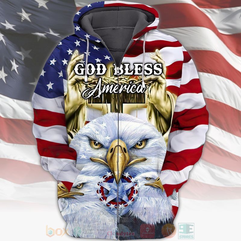 BEST Eagle, God Bless America Zip Hoodies word1