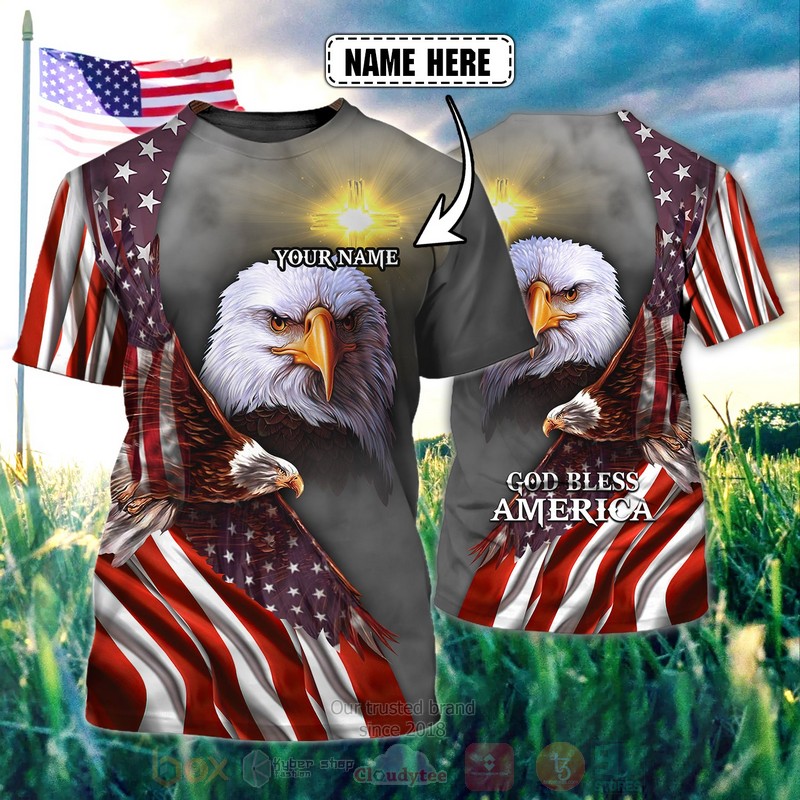 BEST Eagle God Bless American Flag Custom Name 3D Printing T-Shirt word2