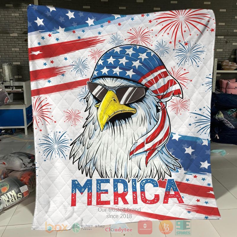 HOT Eagle Merica Independence Day Blanket Quilt word2