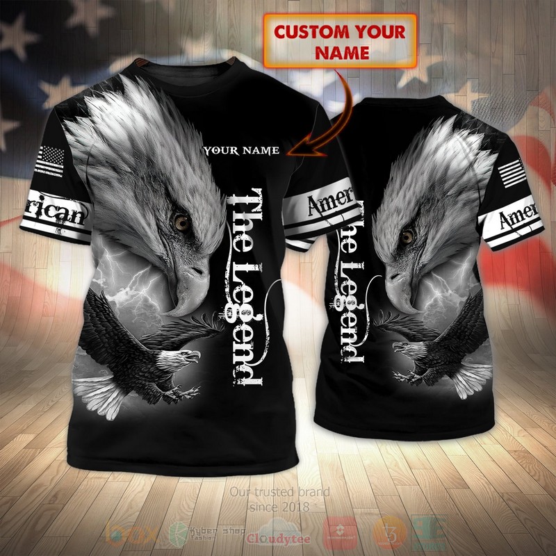 BEST Eagle The Legend Custom Name Black 3D Printing T-Shirt word1