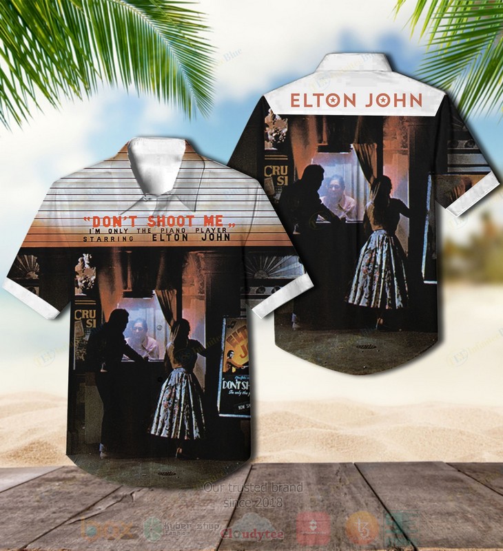 BEST Elton John Don't Shoot Me I'm Only THE Piano Player Album Aloha Hawaiian Shirt