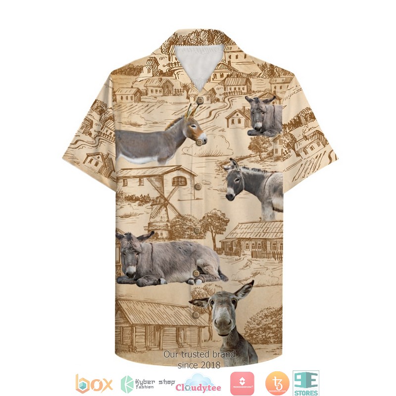 Farmer Donkey With Donkey And Farm Pattern Hawaiian shirt word2