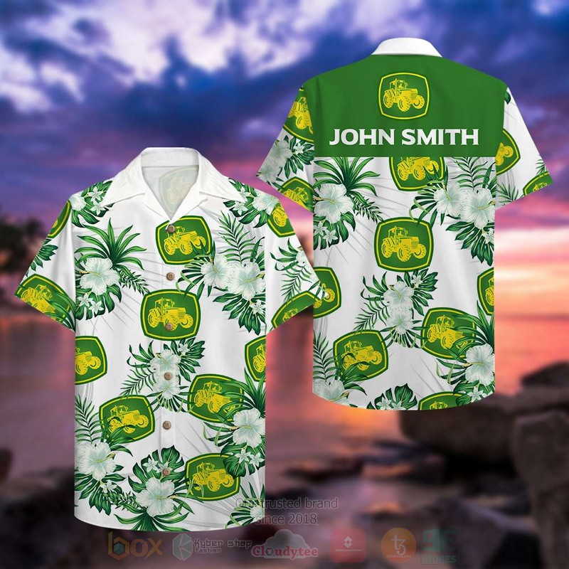 BEST Farmer Tractor and Floral Custom Name Aloha Hawaiian Shirt word3
