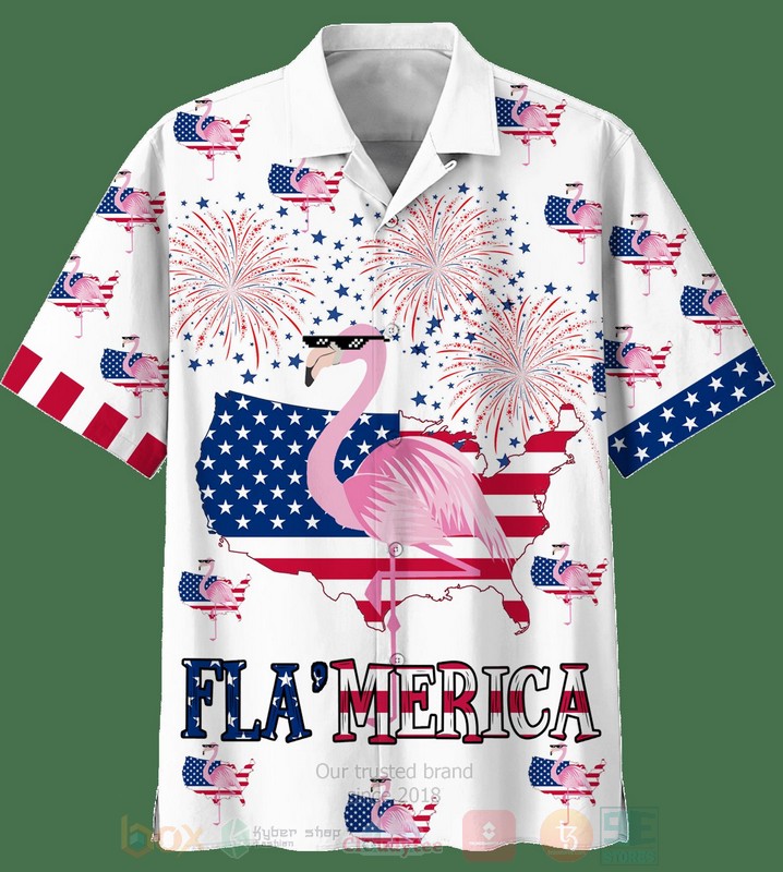 BEST Flamerica, Flamingo Style US Flag Aloha Hawaiian Shirt