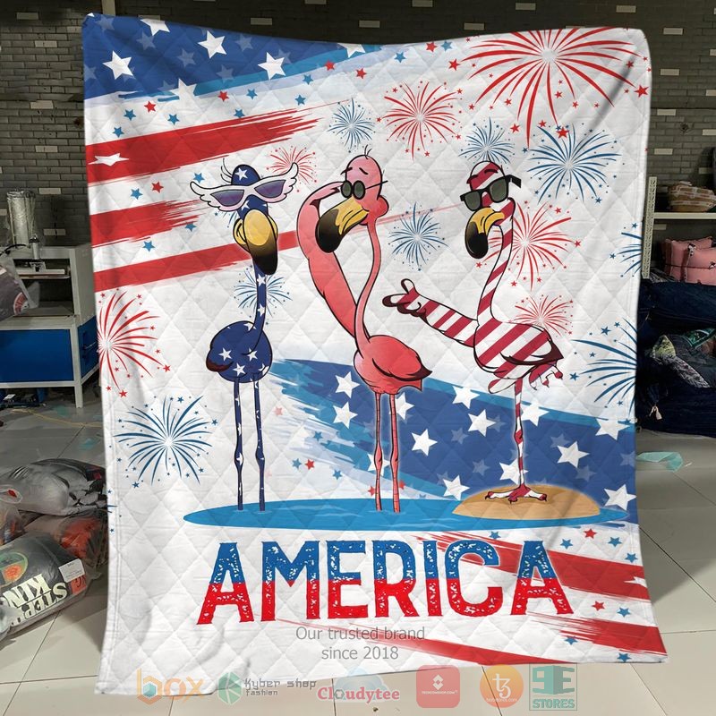 HOT Flamingo America Firework Independence Day Blanket Quilt word3