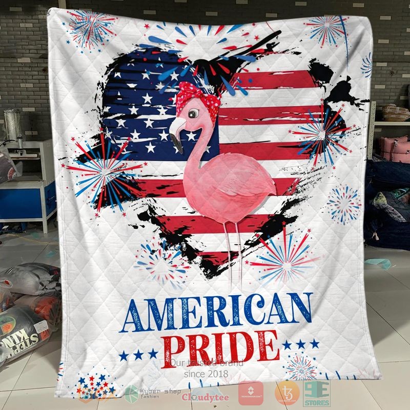 HOT Flamingo America Pride Independence Day Blanket Quilt word3