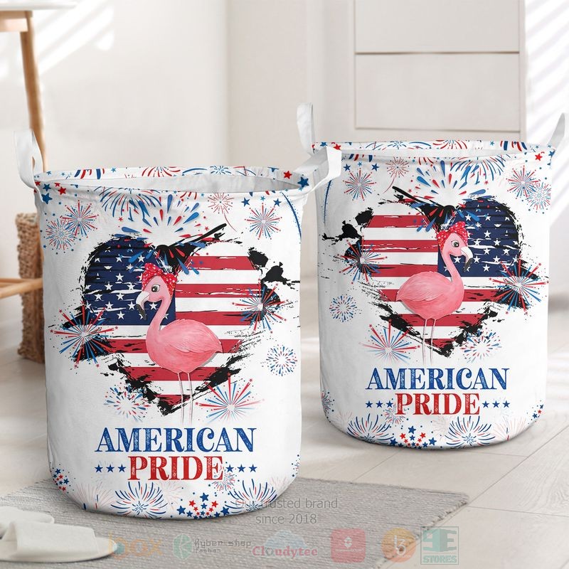 BEST Flamingo American Pride US Independence Day Clothes Basket