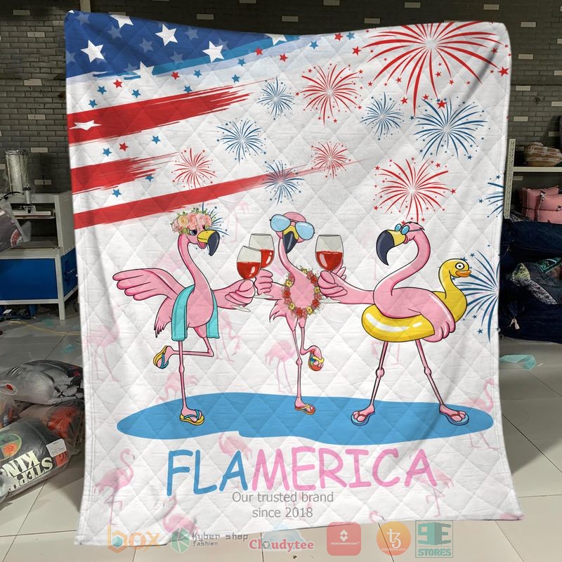 HOT Flamingo Cheers Flamerica Independence Day Blanket Quilt word3