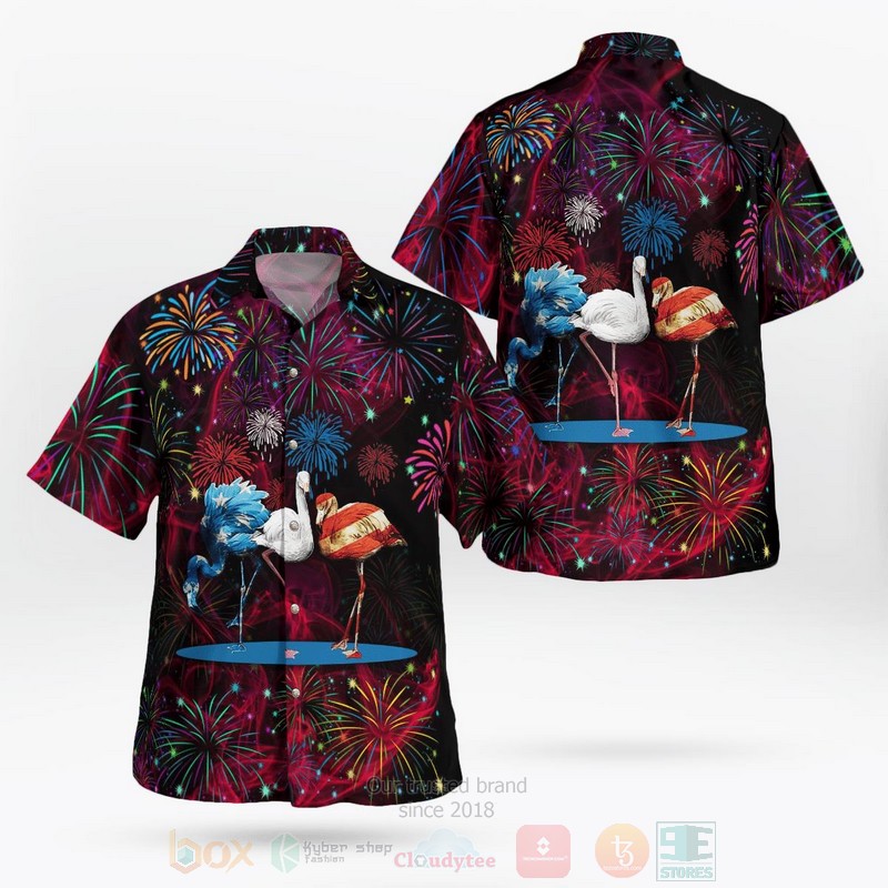 BEST Flamingo Firework 4th of July 3D Aloha Shirt word1