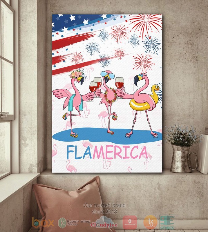 HOT Flamingo Firework Flamerica Independence Day Canvas