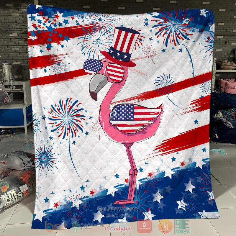 HOT Flamingo Glasses Firework Independence Day Blanket Quilt word3