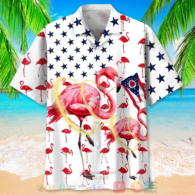 NEW Flamingo Ohio USA Flag Hawaiian Shirt 2 NEW Flamingo Ohio USA Flag Hawaiian Shirt word3