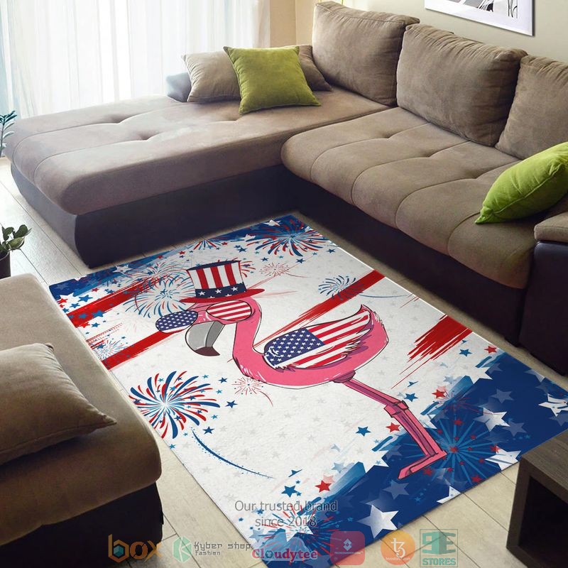 Flamingo Wearing US flag glasses America Independence day Rug
