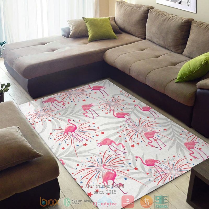 Flamingo firework America Independence day Rug
