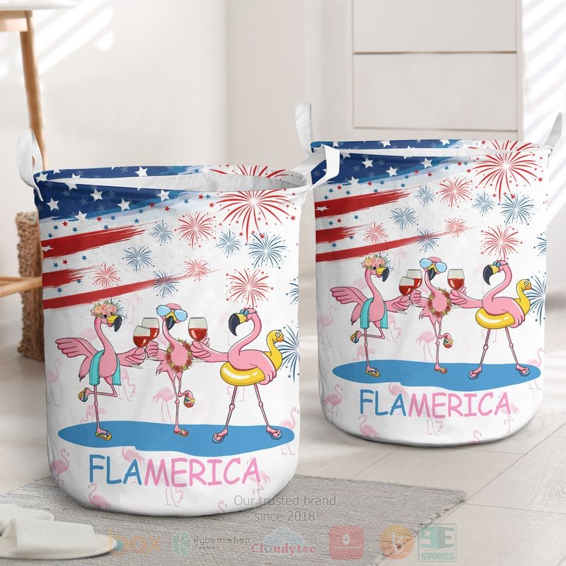 BEST Flamingos Flamerica Drinkings US Independence Day Clothes Basket