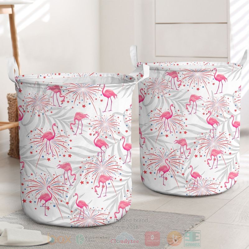 BEST Flamingos US Independence Day Clothes Basket word3