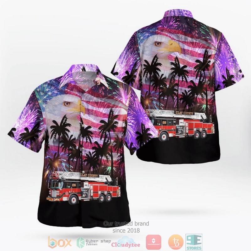Florida Clay County Fire Rescue 4th Of July Hawaii 3D Shirt word3