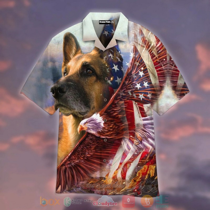 New German Shepherd American Flag Eagle Hawaii Shirt Word2