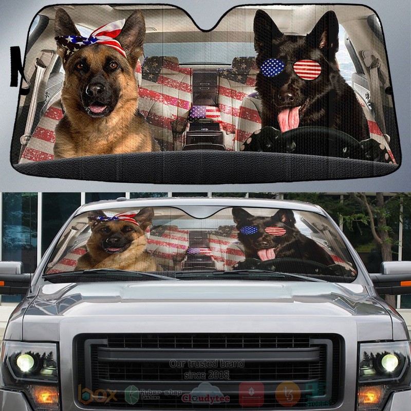 BEST German Shepherd American Flag Independence Day Car Windshield Sunshade