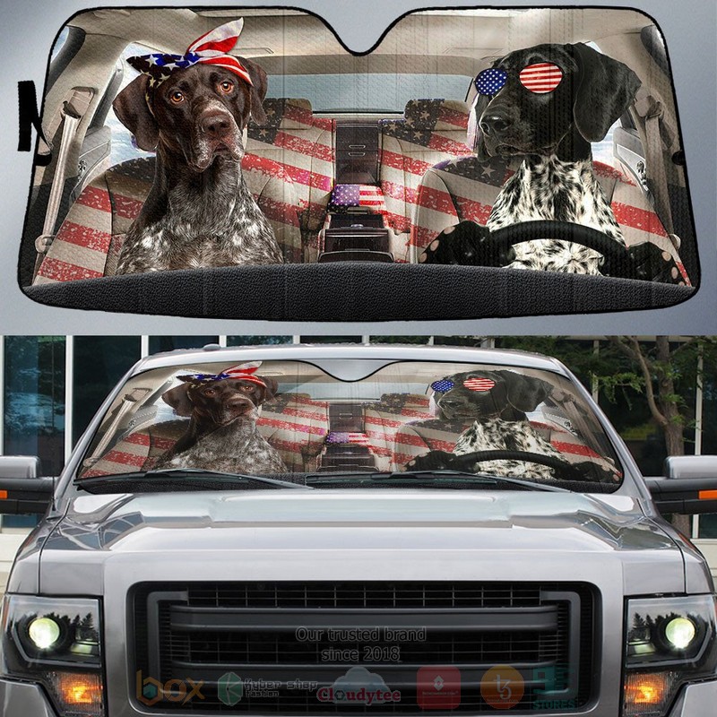 BEST German Shorthaired Pointer American Flag Independence Day Car Windshield Sunshade