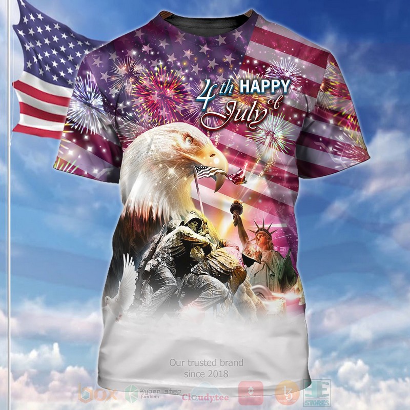 BEST God, Eagle Happy 4th of July 3D Printing T-Shirt word2