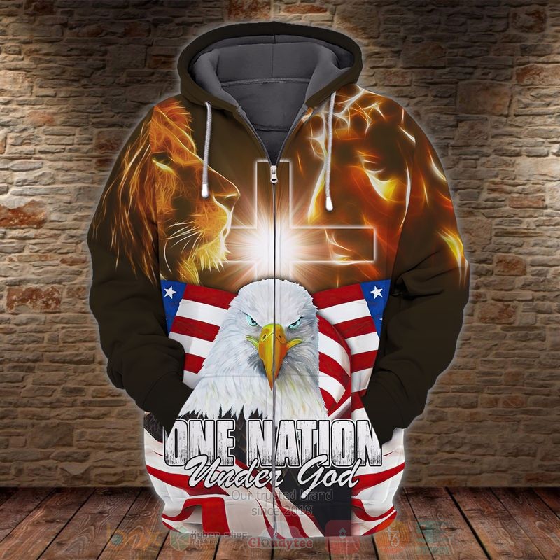 BEST God, Lion, Eagle One Nation Under God Zip Hoodies