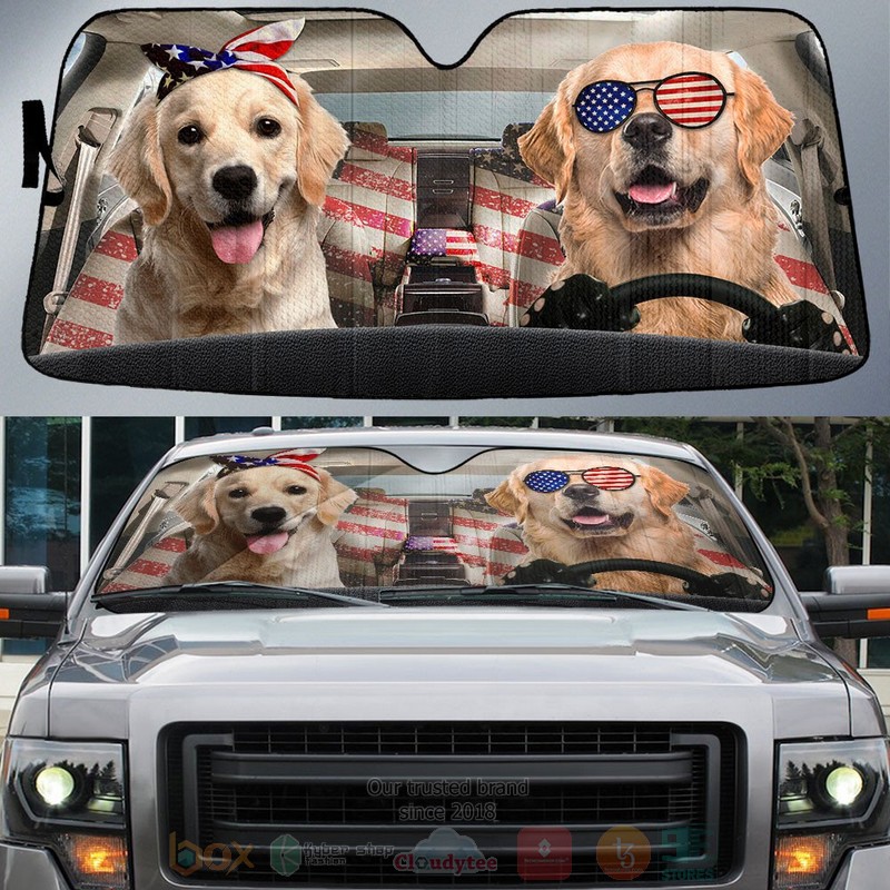 BEST Golden Retriever American Flag Independence Day Car Windshield Sunshade